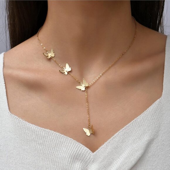Gold Butterfly Neckalces for Women Sexy Clavicle Choker Chain Layered Butterflie - Picture 2 of 5